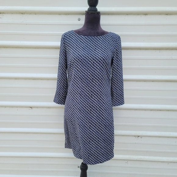Armani Exchange Women's Blue Beige Black Geometric Print Sheath Dress Stretch 4 - Picture 1 of 9